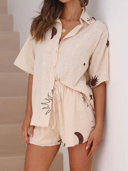 Hawaiian Outfits- Women's 2-Piece Hawaiian Shirt and Shorts Set for Summer- - Pekosa Women Clothing