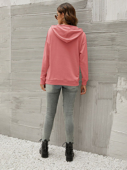 Hoodies- Button-Down Hoodie - Hooded Sweatshirt with Drop Shoulders- - Pekosa Women Clothing