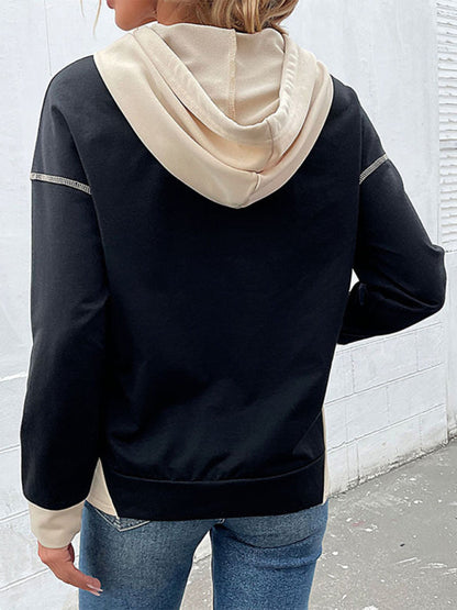 Hoodies- Oversized Kangaroo Pocket Hoodie - Hooded Sweatshirt- - Pekosa Women Clothing
