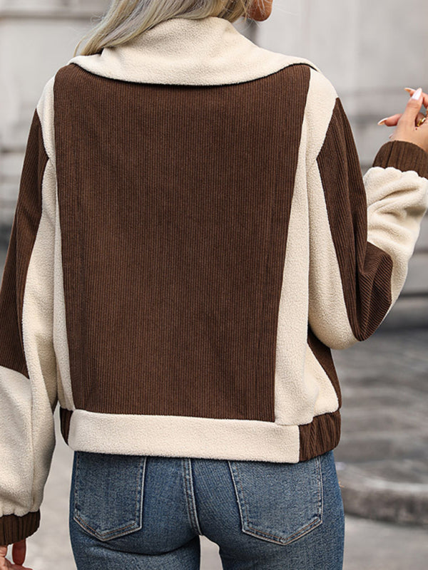 Jackets- Cozy Teddy Bear Fur Patched Zip Jacket for Winter- - Pekosa Women Clothing