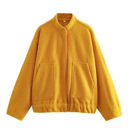 Jackets- Oversized Wool Outerwear | Stand Collar Wool Jacket- Orange- Pekosa Women Clothing