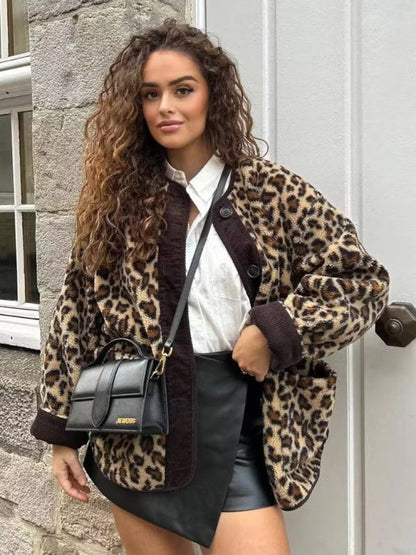 Jackets- Warmer Cozy Animal Print Button-Up Jacket- - Pekosa Women Clothing