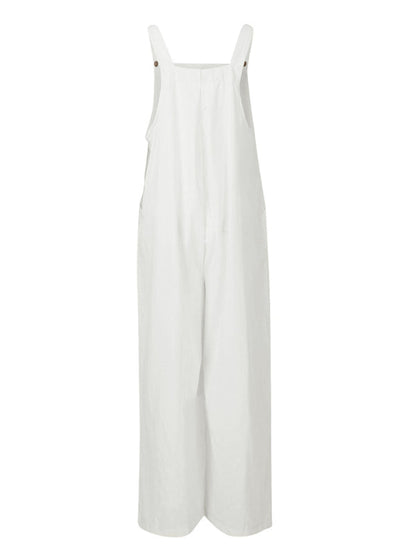 Jumpsuit- Solid Cotton Linen Wide-Leg Pantsuits - Jumpsuit Bib Overalls- - Pekosa Women Clothing