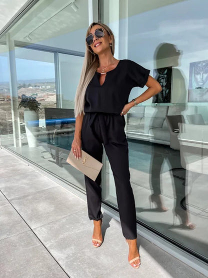 Jumpsuits- Solid Jumpsuit with Pencil Pants - Women’s Pantsuits- - Pekosa Women Clothing