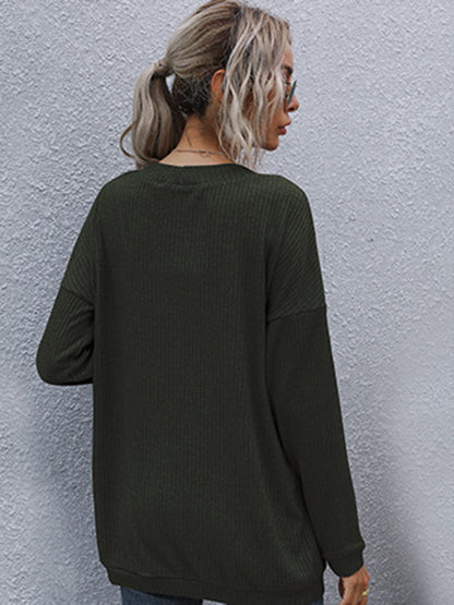 Knit Cardigans- Ribbed Knitted Open-Front Mid-Length Cardigan with Pockets- - Pekosa Women Clothing