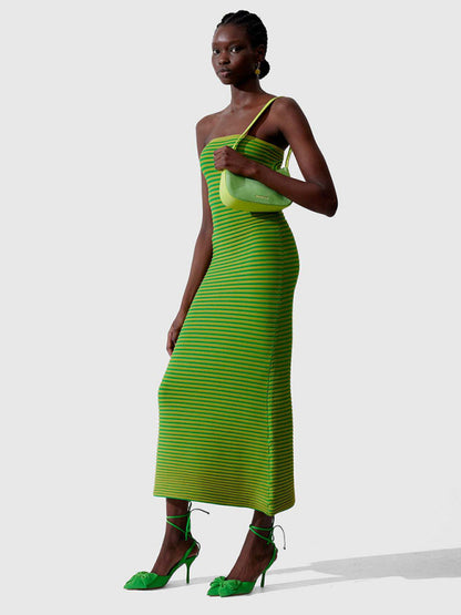 Knit Dresses- Stripe Knitted Tube Semi Mermaid Maxi Dress- - Pekosa Women Clothing