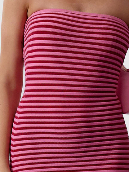 Knit Dresses- Stripe Knitted Tube Semi Mermaid Maxi Dress- - Pekosa Women Clothing