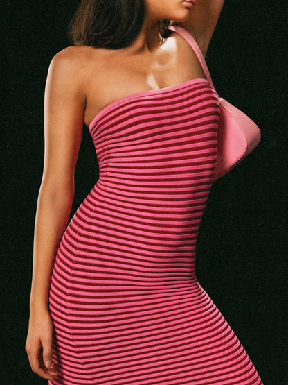 Knit Dresses- Stripe Knitted Tube Semi Mermaid Maxi Dress- - Pekosa Women Clothing