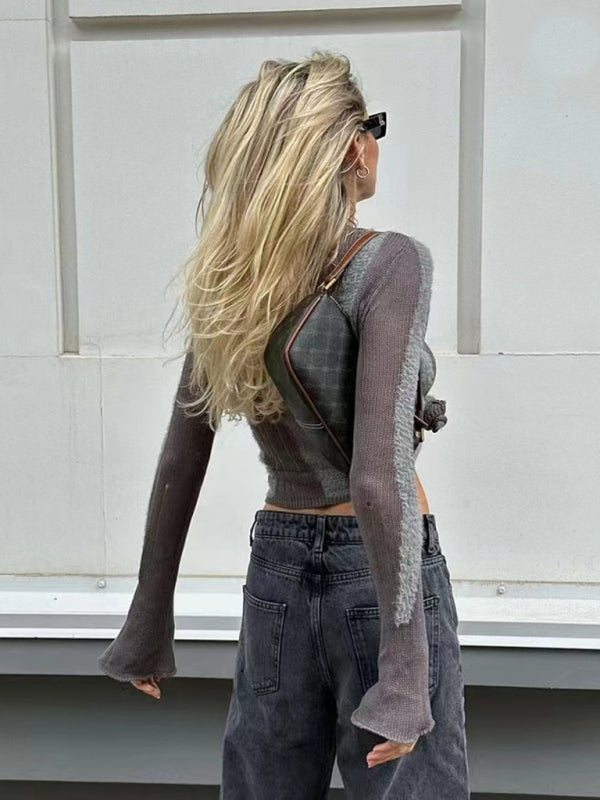 Knit Sweater- Trendy Autumn Distressed See-Through Knit Sweater- - Pekosa Women Clothing