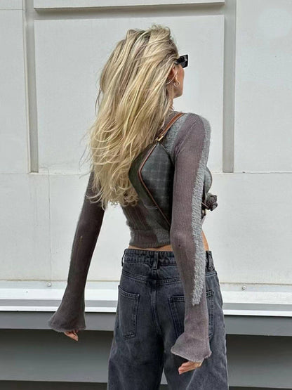 Knit Sweater- Trendy Autumn Distressed See-Through Knit Sweater- - Pekosa Women Clothing