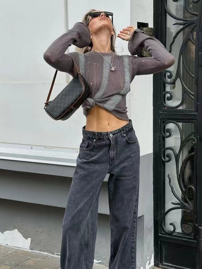 Knit Sweater- Trendy Autumn Distressed See-Through Knit Sweater- - Pekosa Women Clothing
