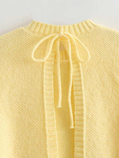 Knitwear- Knitted Backless Tank Top | Tie-Back Vest- - Pekosa Women Clothing