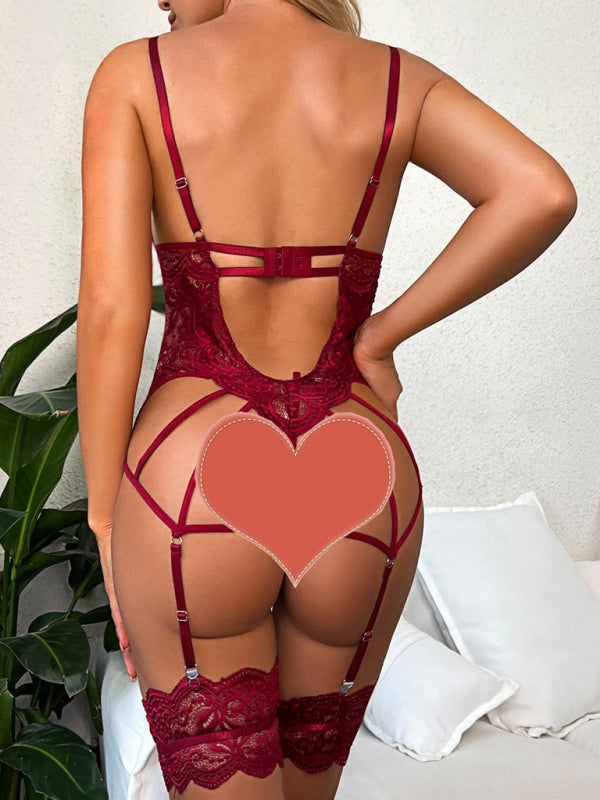 Lingerie- Bodysuit Lingerie with Built-in Garter Belt- - Pekosa Women Clothing