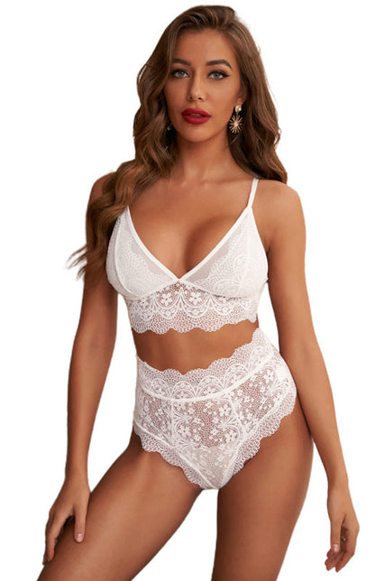 Lingerie- Lace 2 Piece Bralette and High Waisted Lace-Up Panty - Lingerie Duo- - Pekosa Women Clothing