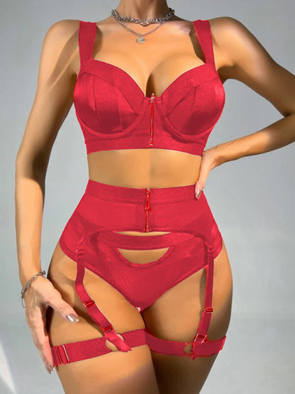 Lingerie- Lingerie Collection Push-Up Bra, Thong Panty, and Garters Belt- - Pekosa Women Clothing