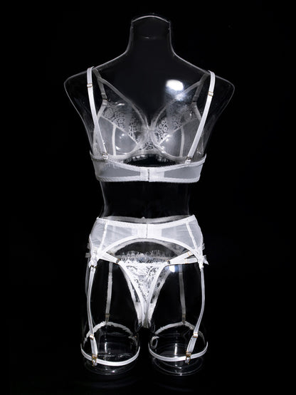 Lingerie Outfit- Lace Sheer Bra, G-String, Garter Belt - Lingerie Set for Special Celebrations- - Pekosa Women Clothing