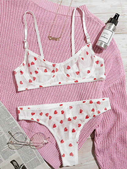 Lingerie Set- See-Through Lace Lingerie for Intimate Love Evenings- White- Pekosa Women Clothing