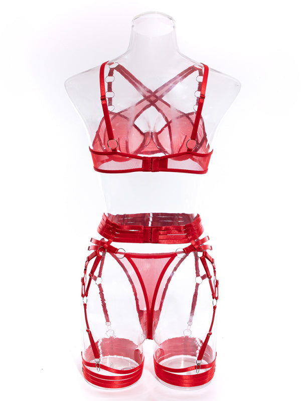 Lingerie outfit- Romantic Evenings with a 3-Piece Lingerie Set - Bra, G-String & Garter Belt Set- - Pekosa Women Clothing