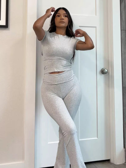 Loungewear- 2-Piece Loungewear - Top with Long Sleeves and Pants- - Pekosa Women Clothing
