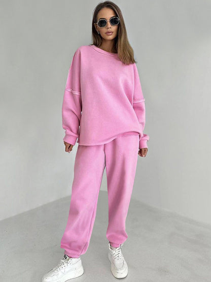 Loungewear- Patchwork Loungewear 2-Piece - Sweatpants & Relaxed Sweatshirt- - Pekosa Women Clothing