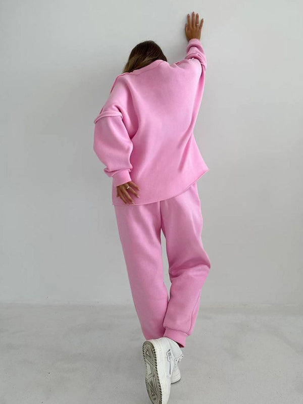 Loungewear- Patchwork Loungewear 2-Piece - Sweatpants & Relaxed Sweatshirt- - Pekosa Women Clothing