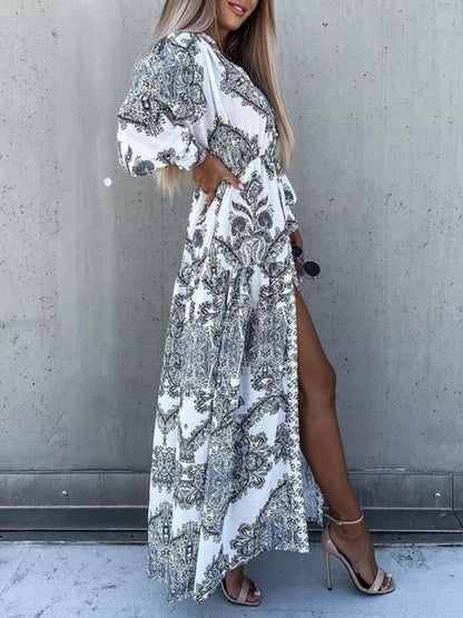 Maxi Dress- Women's Bohemian Vintage Vacation Maxi Dress- - Pekosa Women Clothing