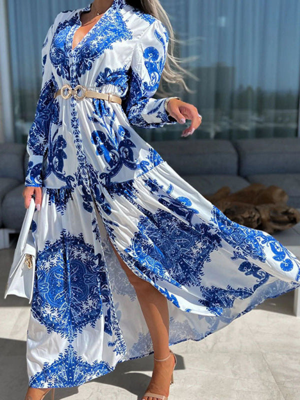 Maxi Dress- Women's Bohemian Vintage Vacation Maxi Dress- - Pekosa Women Clothing