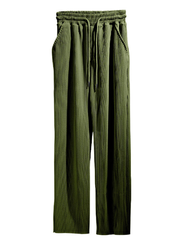 Men Pants- Men’s Ribbed Lounge Trousers - Loose Straight-Leg Pants- - Pekosa Women Fashion