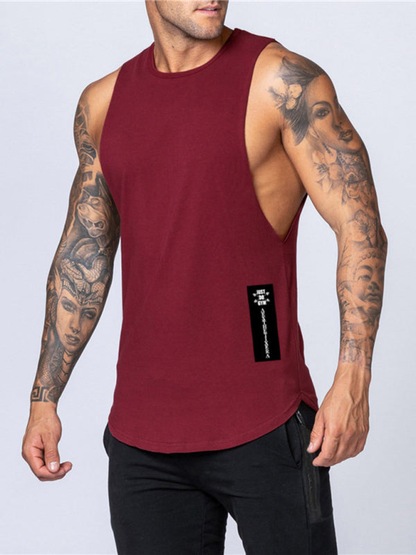 Men's Vests- Men’s Solid Cotton Gym Vest | Sleeveless Top- Wine Red- Pekosa Women Clothing