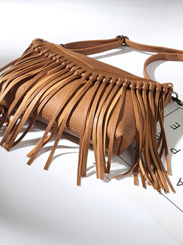 Messenger Bags- Faux Leather Fringe Messenger Bag - Envelope Purse- - Pekosa Women Clothing