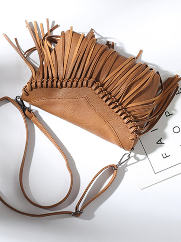 Messenger Bags- Faux Leather Fringe Messenger Bag - Envelope Purse- - Pekosa Women Clothing