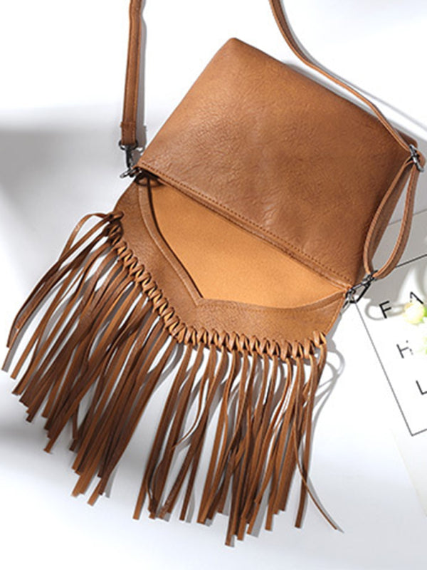 Messenger Bags- Faux Leather Fringe Messenger Bag - Envelope Purse- - Pekosa Women Clothing