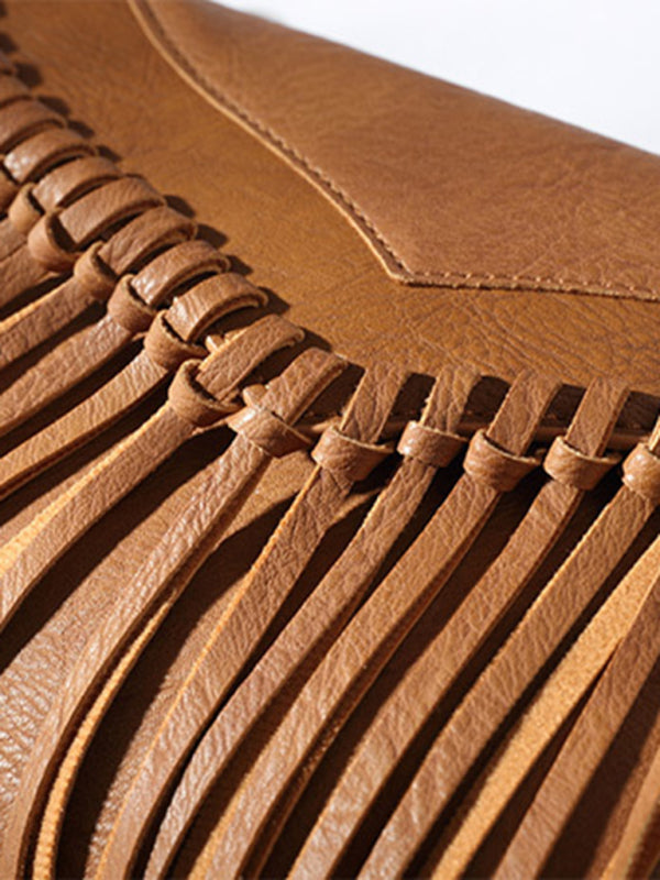Messenger Bags- Faux Leather Fringe Messenger Bag - Envelope Purse- - Pekosa Women Clothing