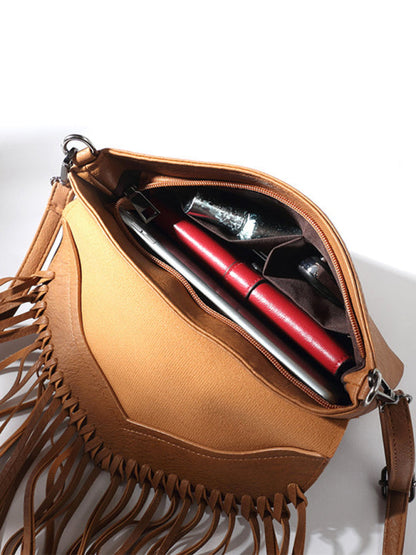 Messenger Bags- Faux Leather Fringe Messenger Bag - Envelope Purse- - Pekosa Women Clothing