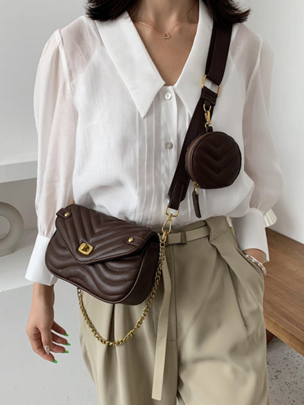 Messenger Bags- Faux Leather Messenger Shoulder Bag- Coffee- Pekosa Women Clothing