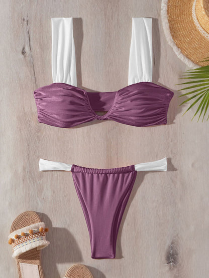 Micro Bikinis- Contrast Color Wireless Bra and Micro Bikini Swimsuit - 2-Piece Swimwear- - Pekosa Women Fashion