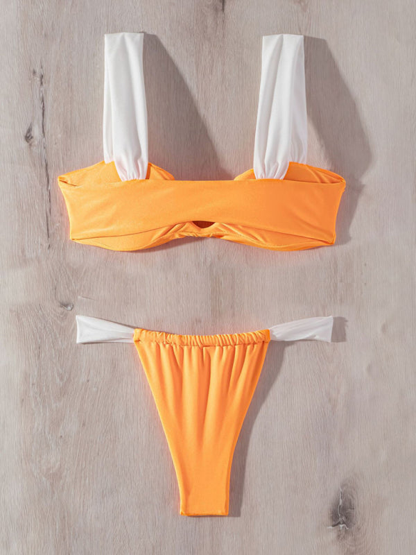 Micro Bikinis- Contrast Color Wireless Bra and Micro Bikini Swimsuit - 2-Piece Swimwear- - Pekosa Women Fashion