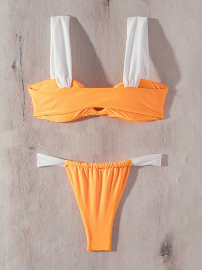 Micro Bikinis- Contrast Color Wireless Bra and Micro Bikini Swimsuit - 2-Piece Swimwear- - Pekosa Women Fashion