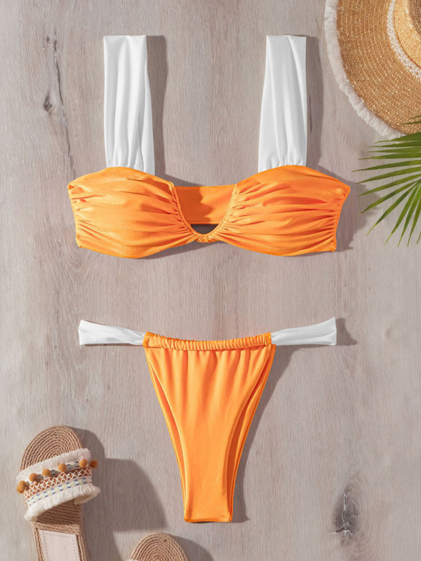 Micro Bikinis- Contrast Color Wireless Bra and Micro Bikini Swimsuit - 2-Piece Swimwear- - Pekosa Women Fashion