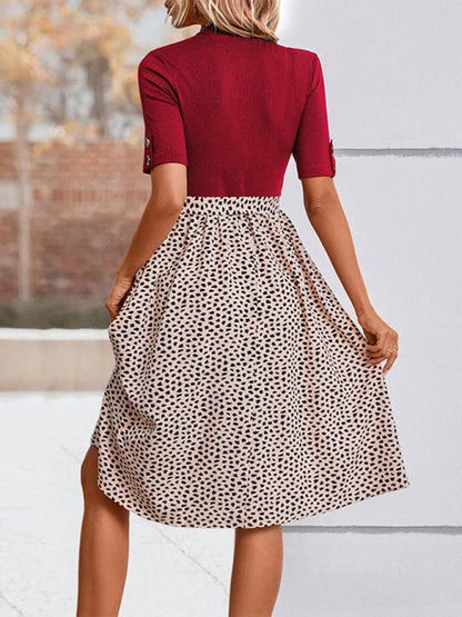 Midi Dresses- Animal Print Color Block Short Sleeves Midi Dress- - Pekosa Women Clothing