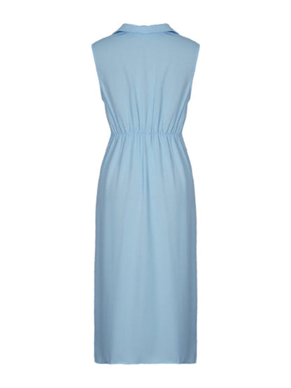 Midi Dresses- Solid Knot Midi Dress with Gathered Waist- - Pekosa Women Fashion