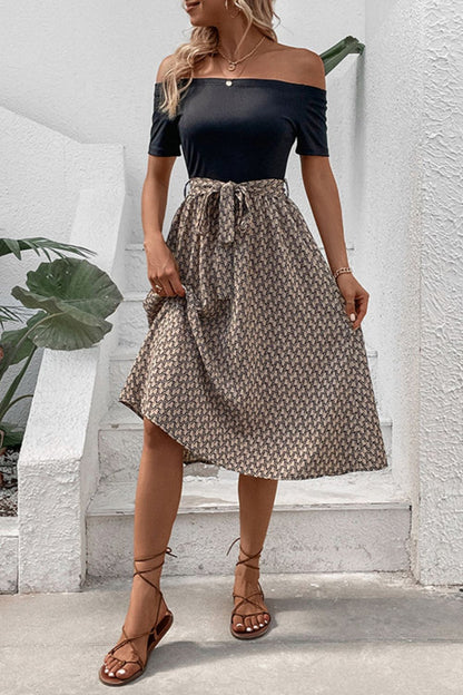 Midi Dresses- Versatile Women's Off-Shoulder Tie Belt Midi Dress - Your Go-To Choice- - Pekosa Women Clothing