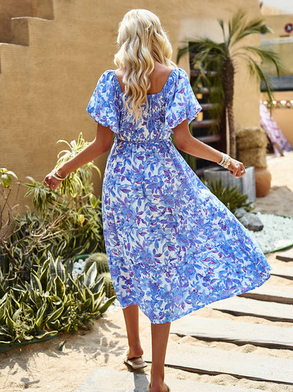 Midi Dresses- Women's Tiered Off Shoulder Midi Dress With Pockets & Waist Tie- - Pekosa Women Clothing