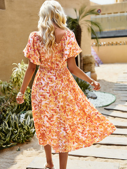 Midi Dresses- Women's Tiered Off Shoulder Midi Dress With Pockets & Waist Tie- - Pekosa Women Clothing