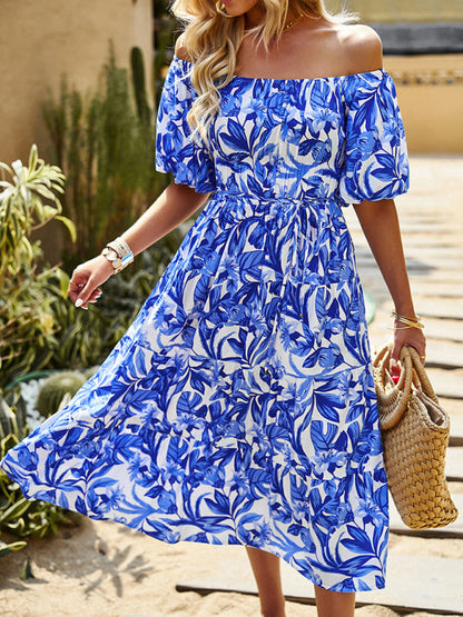 Midi Dresses- Women's Tiered Off Shoulder Midi Dress With Pockets & Waist Tie- - Pekosa Women Clothing