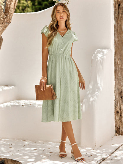 Midi dress- Ageless Beauty Midi Dress: Solid Color, High Waist- - Pekosa Women Clothing