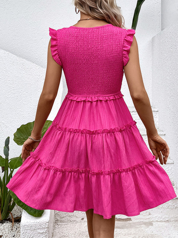 Mini Dresses- Romantic Elegance: Women's Tiered Ruffle Sleeveless Mini Dress- - Pekosa Women Clothing