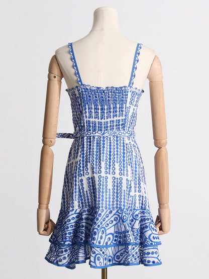 Mini Dresses- Romantic Eyelet Sweetheart Backless Mini Dress: Vintage Charm- - Pekosa Women Clothing