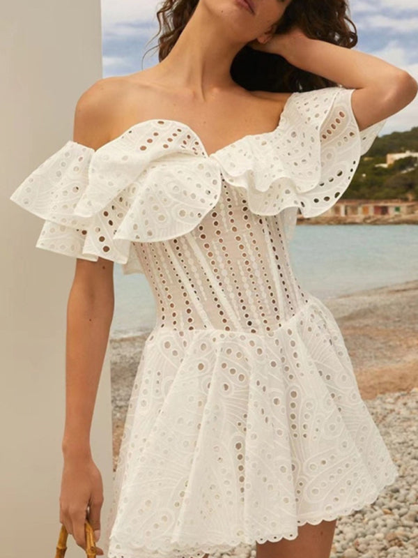 Mini dresses- Women's Trendy Corset Mini Dress with Off Shoulder & Shirred Back- - Pekosa Women Clothing