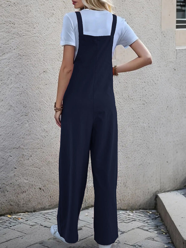 Overalls- Women's Solid Bib Pants Overalls - Full-Length Utility Playsuit- - Pekosa Women Fashion